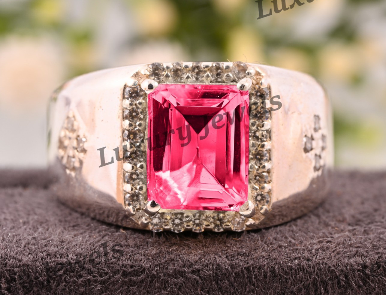 Pink Tourmaline Signet Ring for Men 925 Sterling Silver Handmade