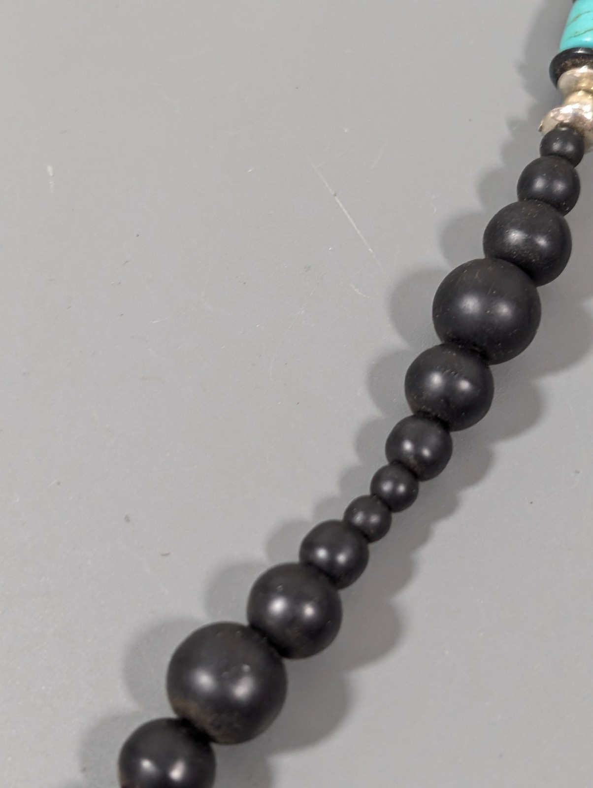 Beachy Boho Black Stone Faux Turquoise Beaded Necklace 23 in