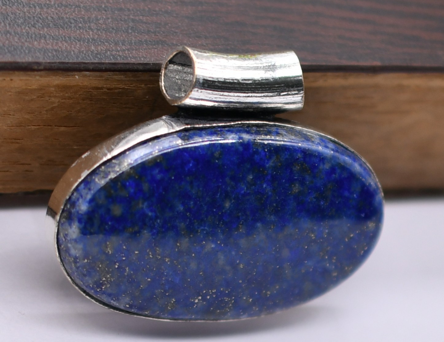 Lapis Lazuli Natural Gemstone Antique Silver Plated Pendant 1.5″ J 1671