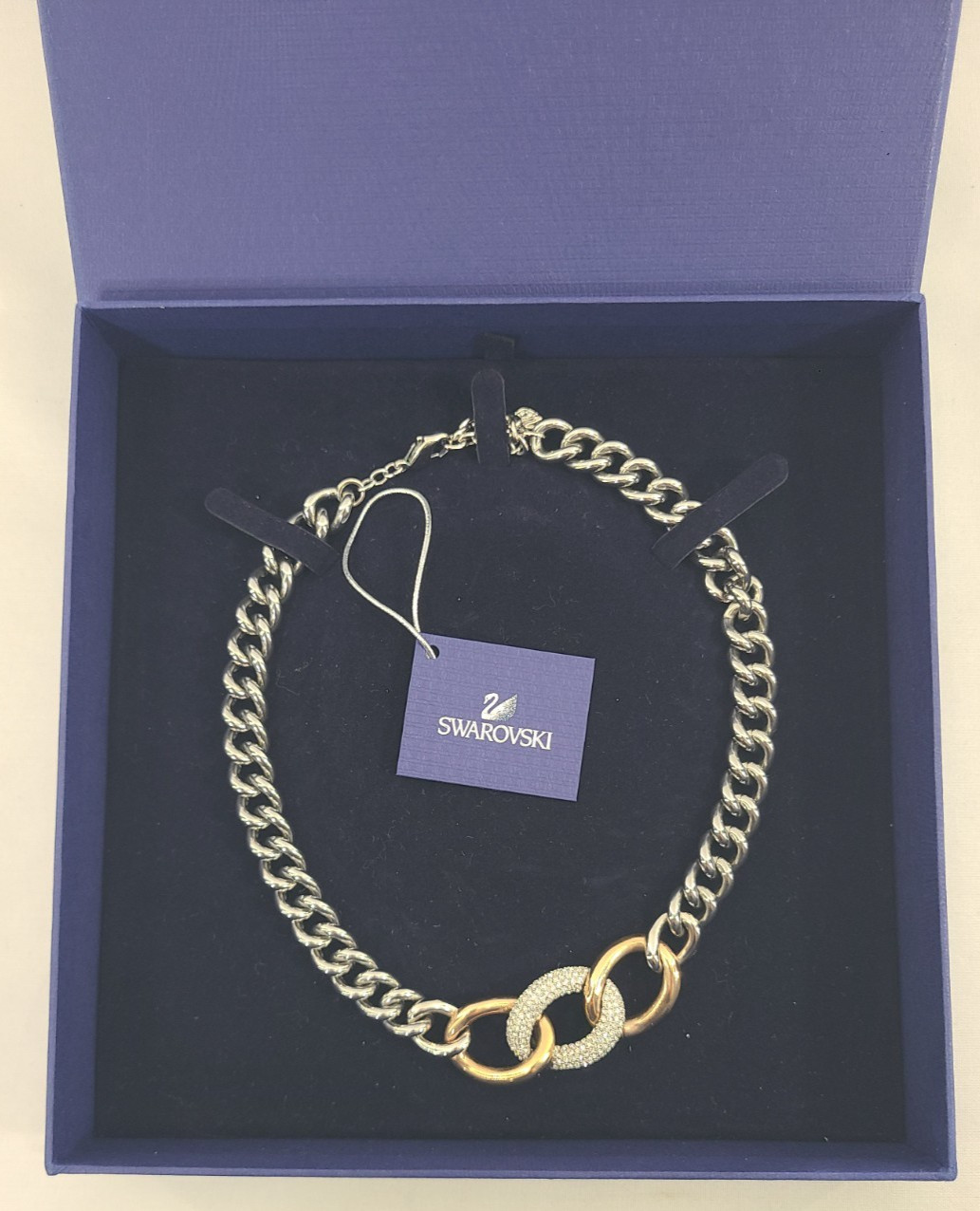 New Swarovski Bound Crystal Pavé Palladium Plated Steel Rose Gold Necklace 38 CM
