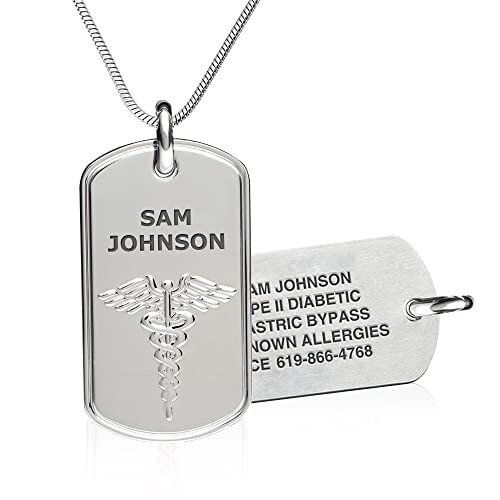 Divoti Medical Alert ID Necklace,W/Snake Chain Classic High Relief Dog Tag