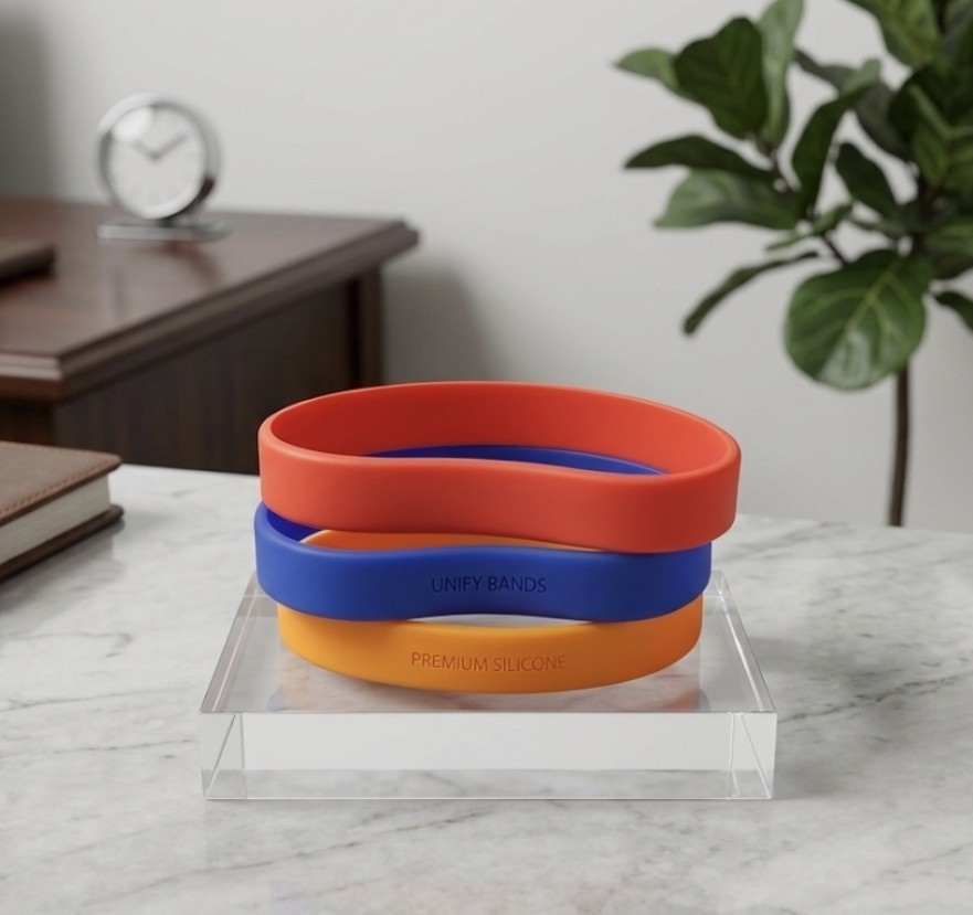 Premium Silicone Wristbands Pack – Red, Blue, Orange Rubber Bracelets (3-Pcs. )
