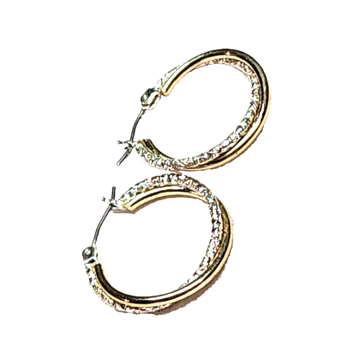Gold & Textured Silver Tones Double Hoop Fashion Costume Retro 7/8″ English Lock