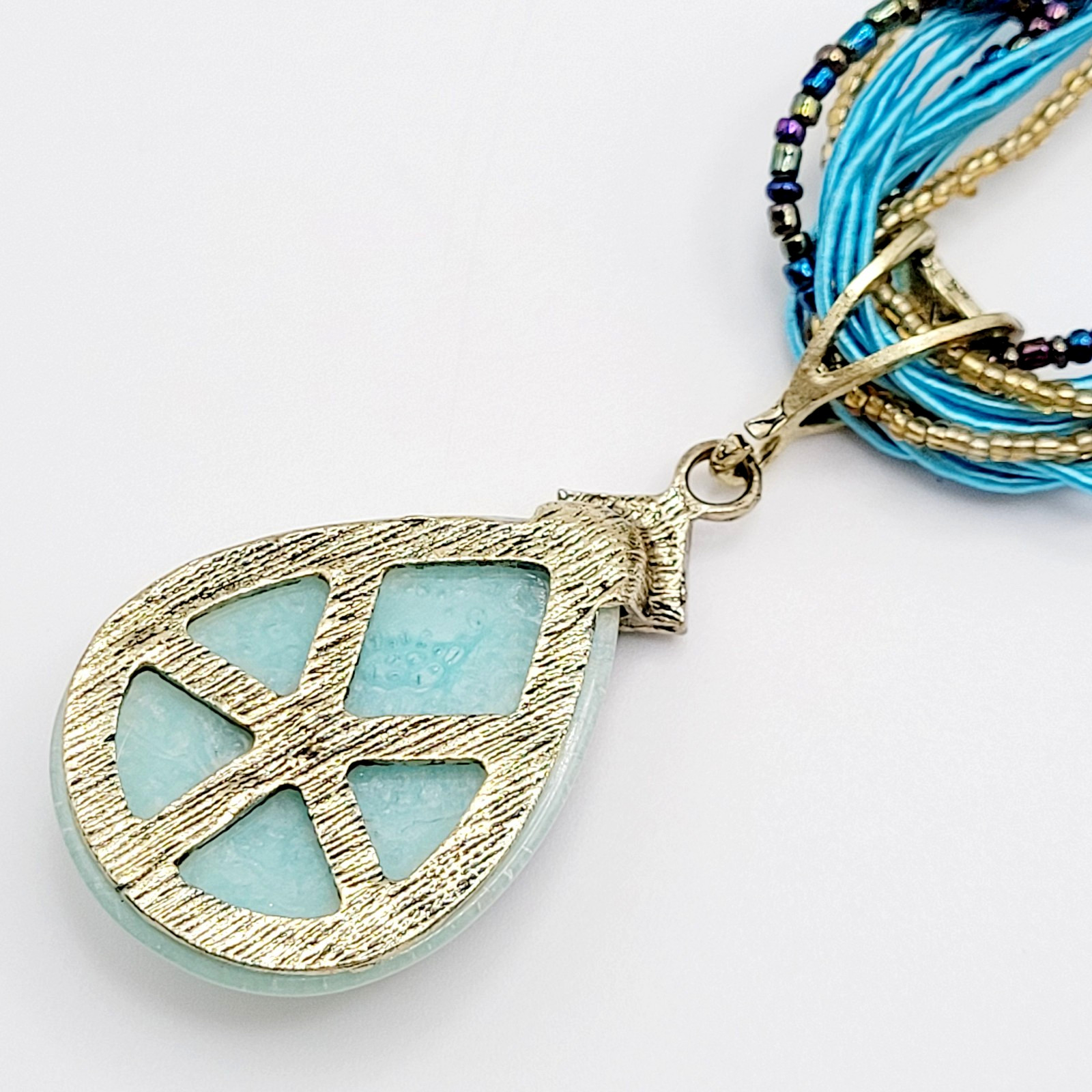 Modern Braided Multi Strand Peacock Colors Crystal Faux Stone Pendant Necklace