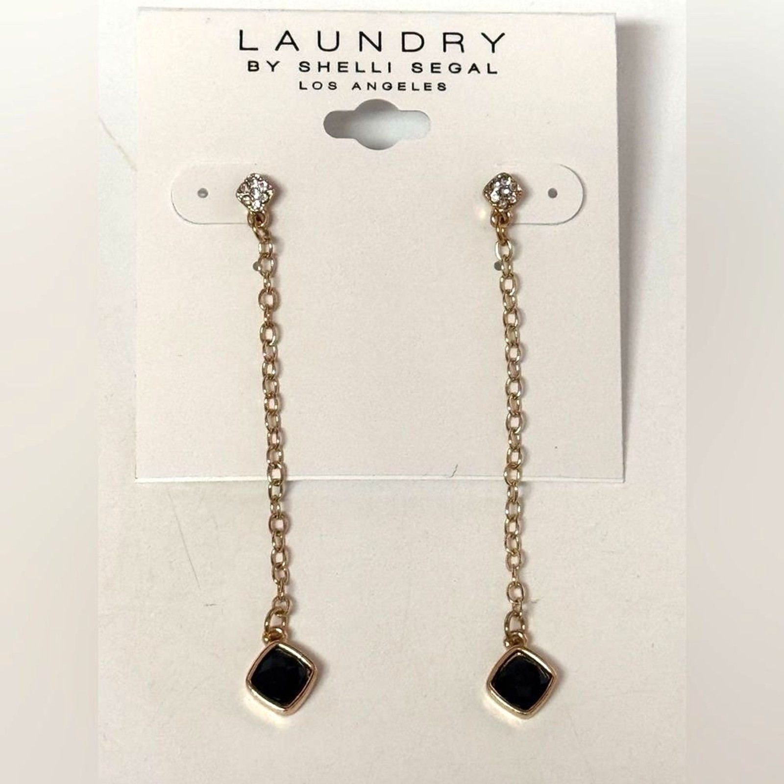 Laundry By Shelli Segal Gold Black Square Chain Drop Earrings NWT 1.75 In