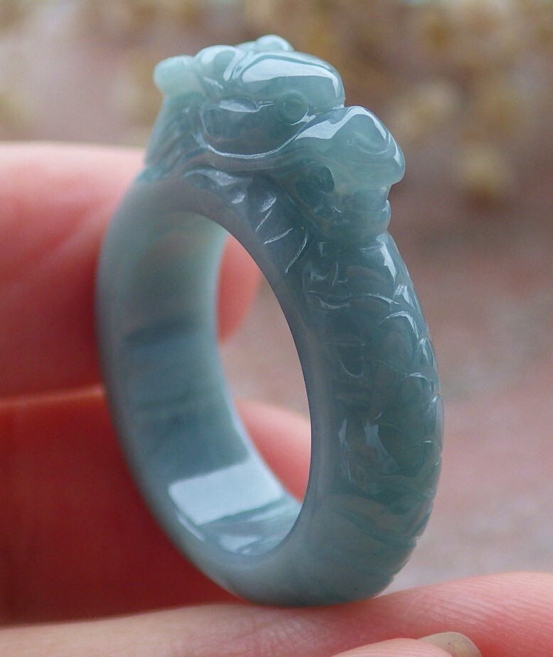 Video Certified Green Natural A Jadeite Jade Dragon Ring NO. 8 戒指 # 109140 TS