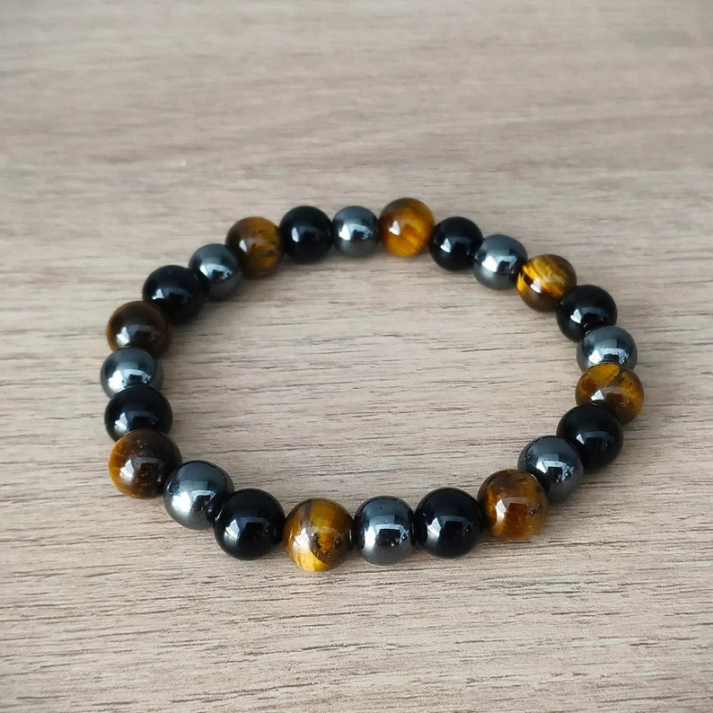 2 PCS Triple Energy Protection Bracelet 8mm Gemstone Beaded Healing Woman Gifts