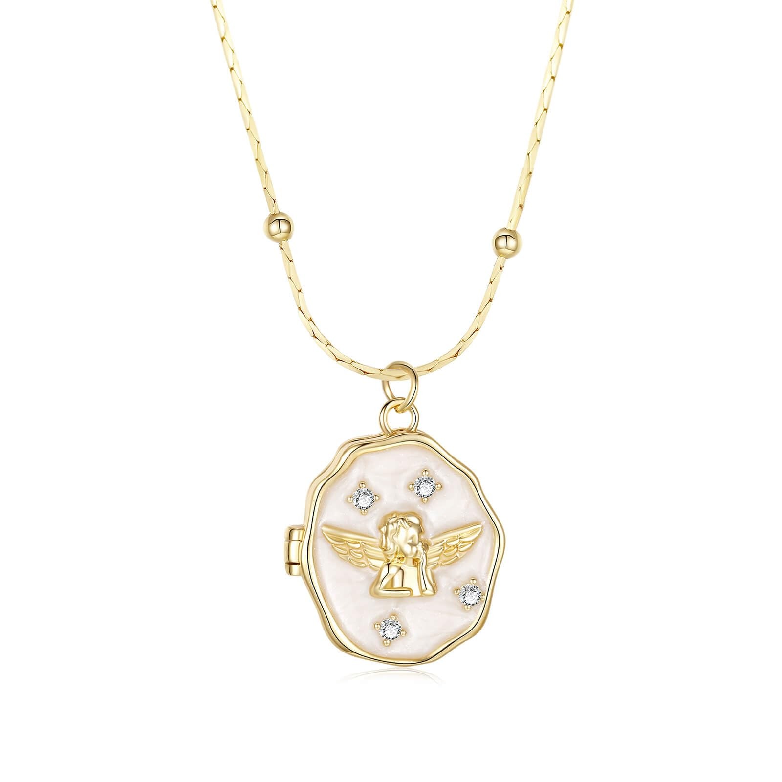 Gold Locket Necklace for Women Butterfly Cupid Oval-Shaped Locket Pendant Hol…
