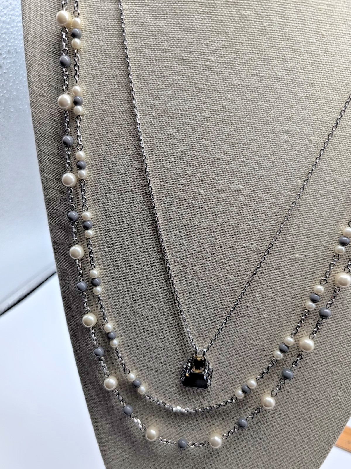 Lia Sophia “Great Expectations” Gray/White Beads Set of 3 Detachable Necklaces