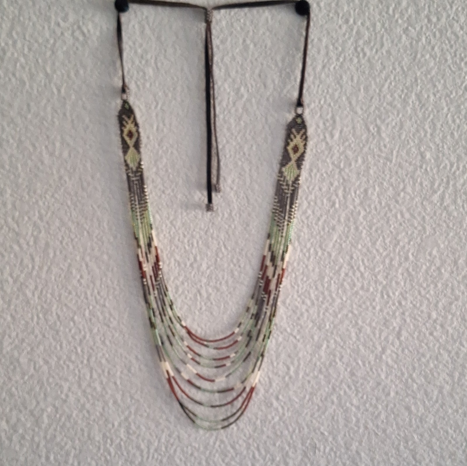 Handmade Southwest Bead Necklace With Adjustable Leather Straps – Never Worn