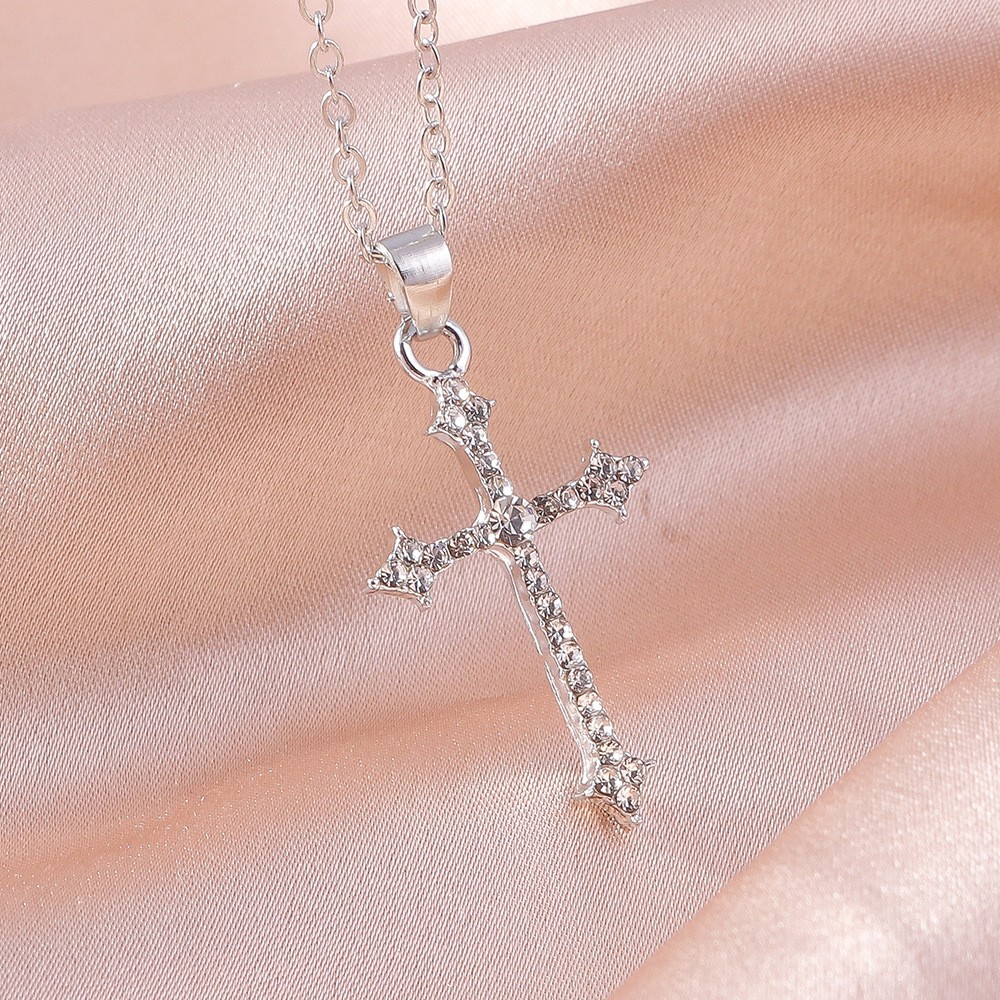Minimalist Copper Arrow Full Zircon Diamond Cross Pendant Necklace Women Gift