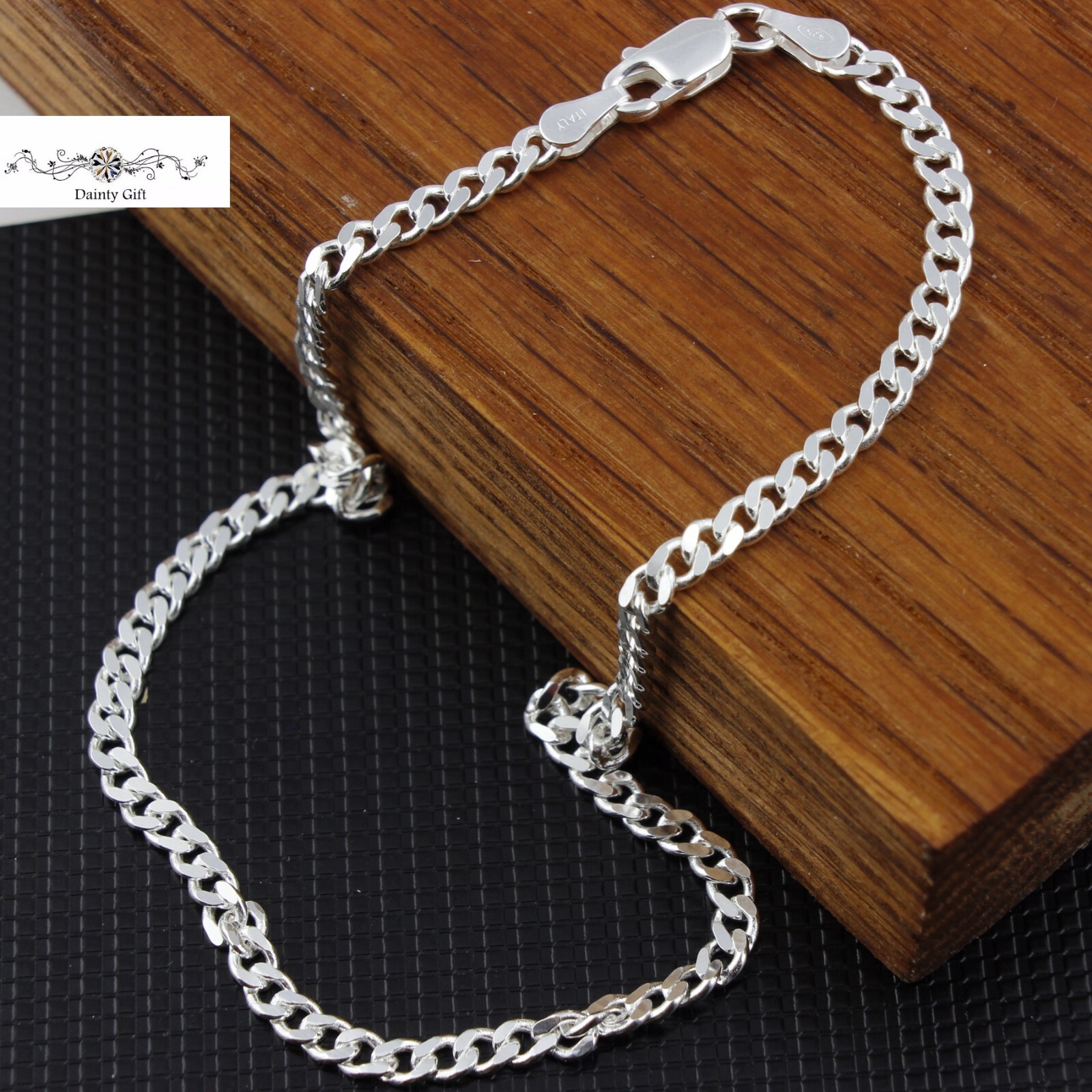 Women Italian 925 Sterling Silver Diamond Cut Chain Anklet Foot Bracelet 9-10″
