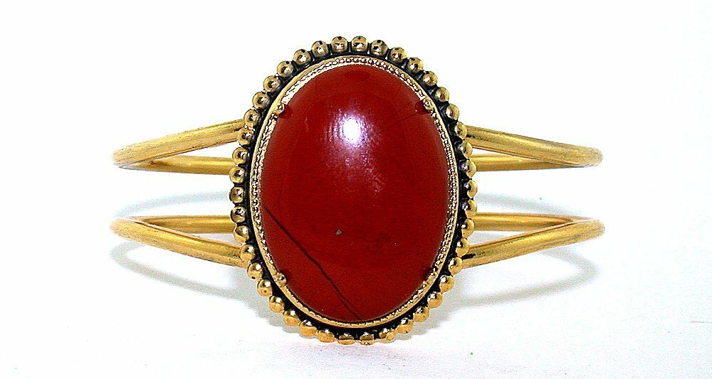 30×22 Red Jasper Cab Cabochon Spring Load 7 1/2 Inch Goldplated Cuff Bracelet