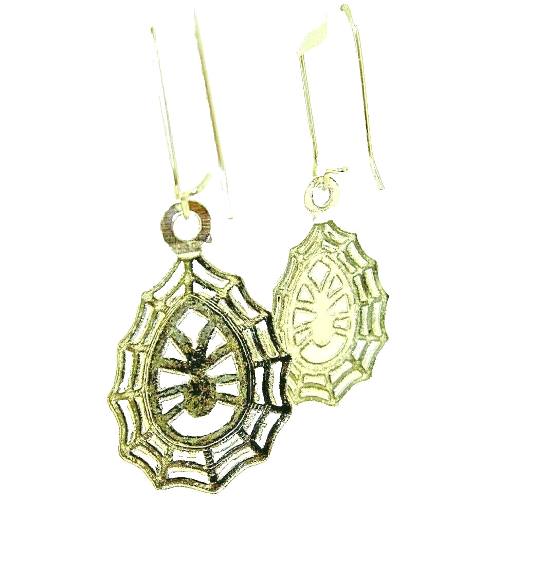 New SPIDER in Teardrop-shape Web Silver-tone Drop Dangle Earrings 2-1/8″ Long