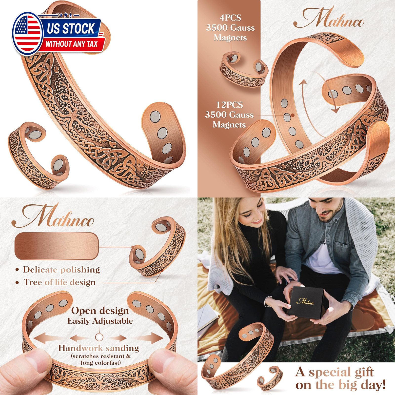 Copper Bracelet for Men and Women, 12X Strength Magnetic Therapy Lymphatic