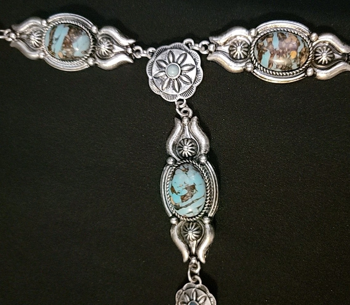 Turquoise Western style necklace Costume Jewelry Turquoise/silver V Neck Long