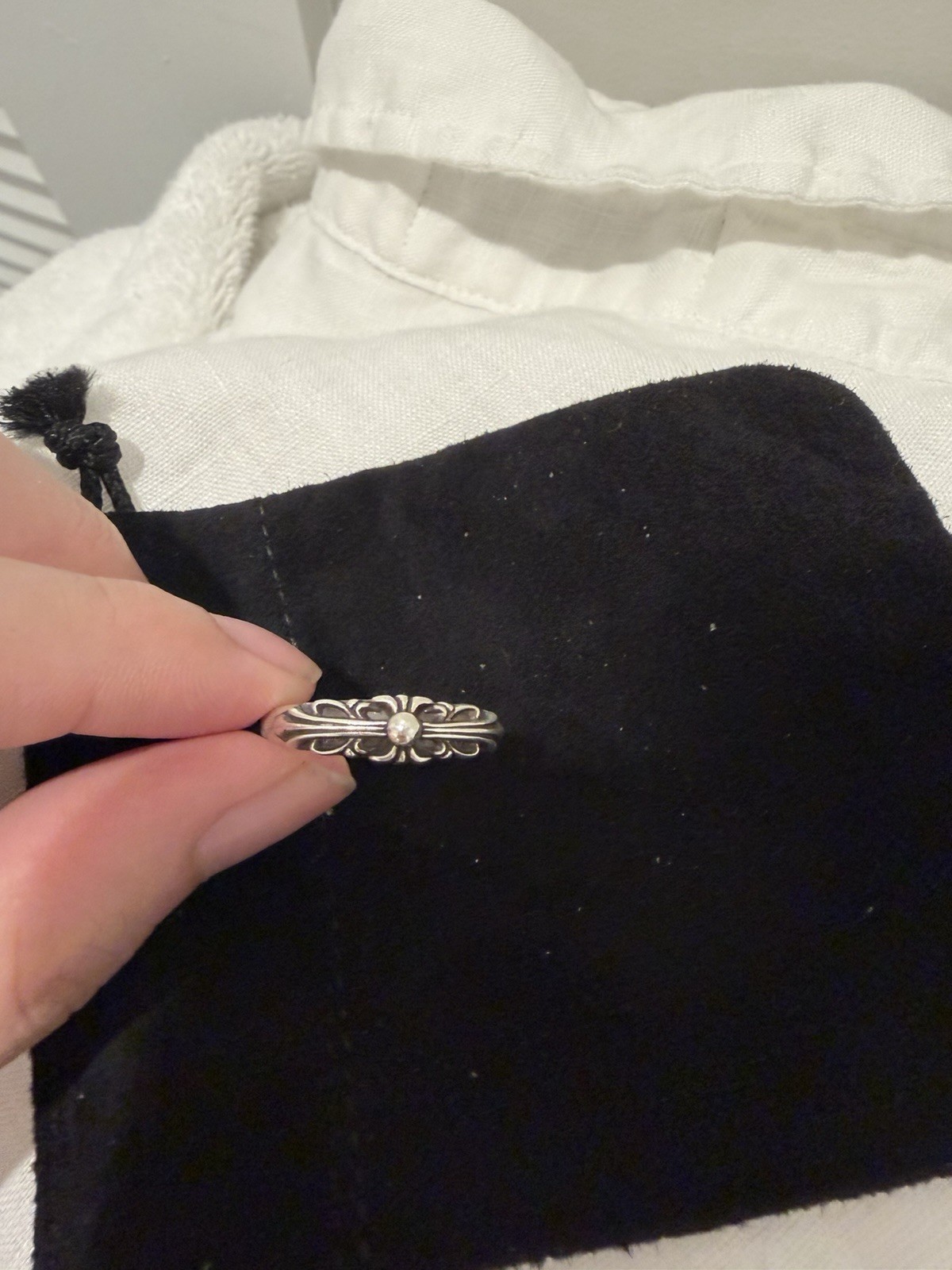 Chrome Hearts 925 Sterling Silver Engraved Band Ring Size 10