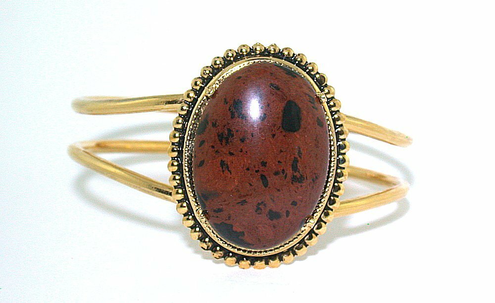30×22 Mahogan Obsidian Cab Spring Load 7 1/2 Inch Goldplated Cuff Bracelet ECB47