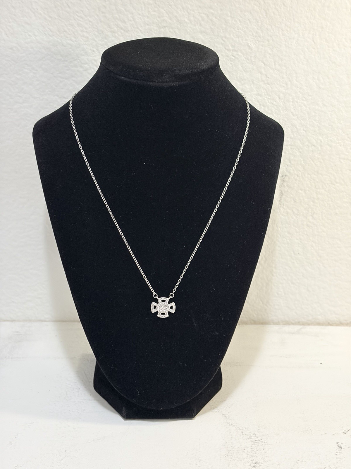 Freida ROTHMAN Pave Cross Pendant Necklace Siver Tone