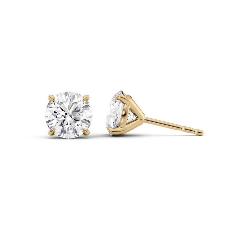 1.0CT Round Cut Moissanite 14K Yellow Gold Solitaire Handmade Stud Earrings