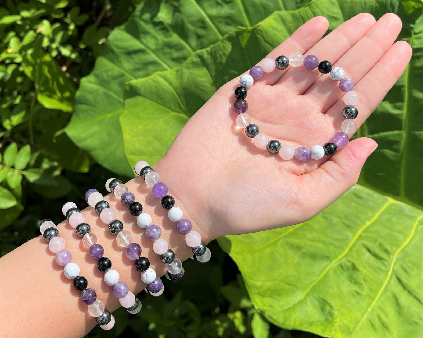 Stress Relief Bracelet: 8 mm Crystal Beads (Amethyst, Rose Quartz, Lepidolite)