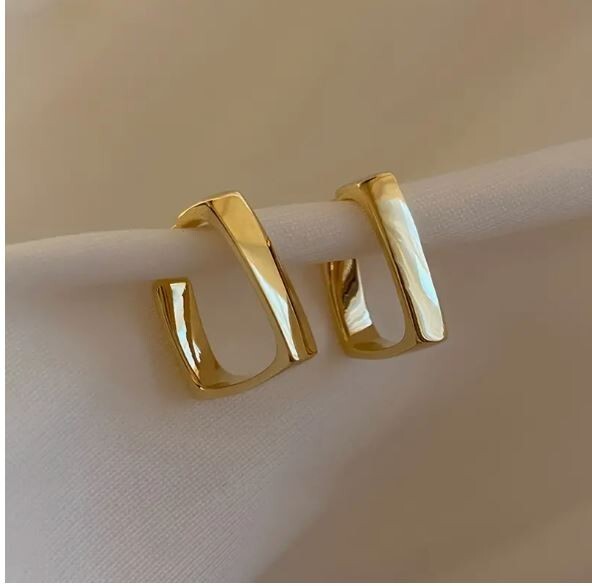 NEW VERY SMALL HUGGIE SQUARE ROUND HOOP EARRINGS YELLOW GOLD .50″ LIGHT WEIGHT