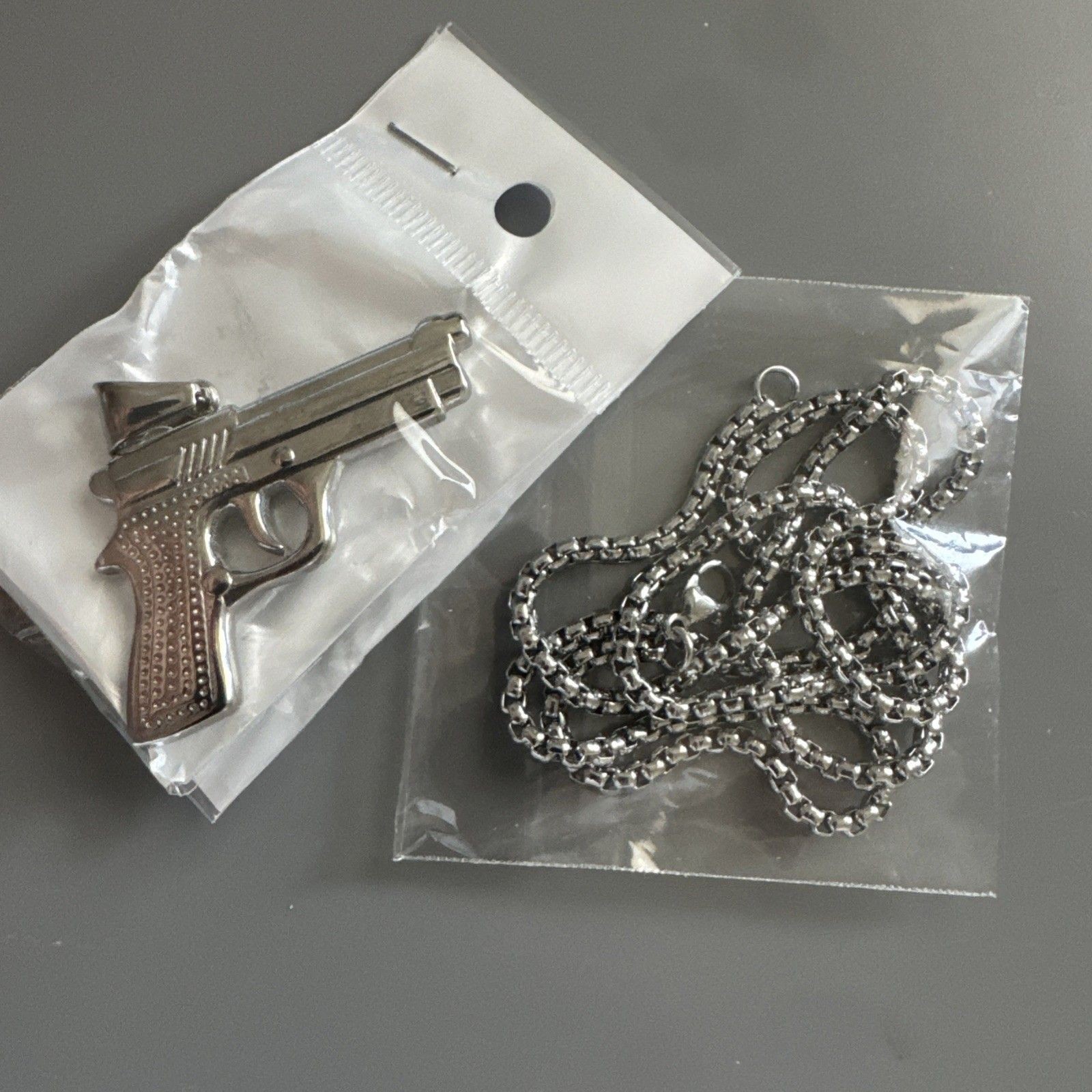 Stainless Steel Pendant Gun Glock Hip Hop Street Wear 24” Box Chain Gift Men’s