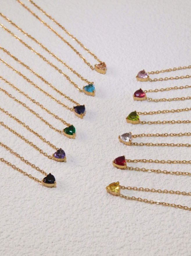 Necklace for Women Tiny Crystal Heart Love Pendant Choker Necklace Birthstone US