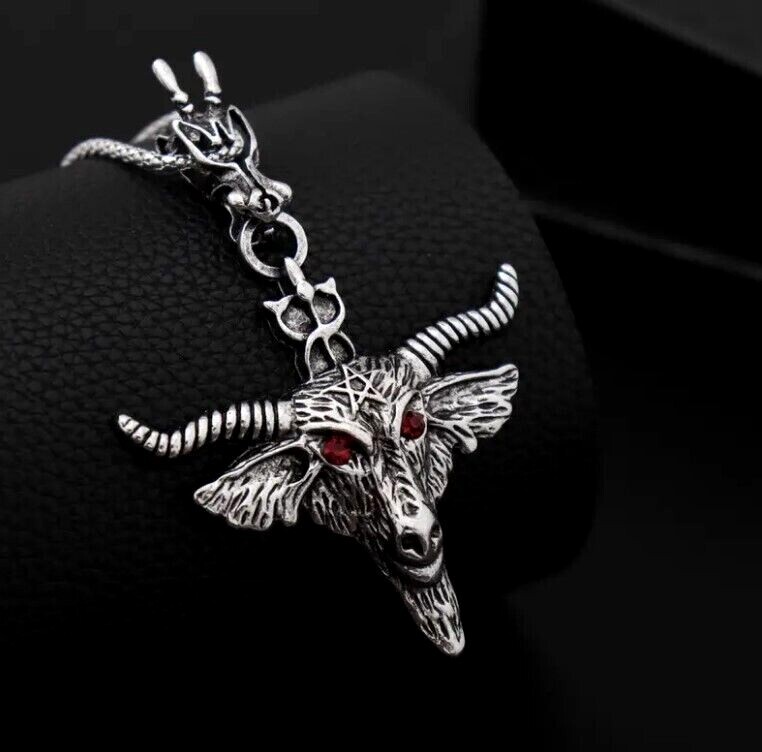 Large Goat Head Satanic Pentagram Pendant Necklace Baphomet Devil Demonic