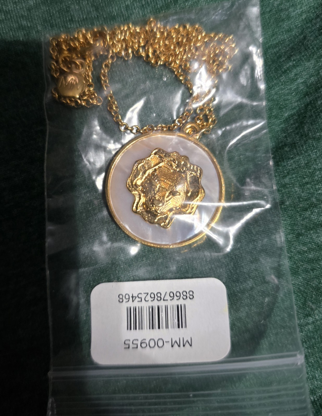 MAYAMAR. Mother of Pearl Zodiac Pendant Necklace “Leo” with Extender Chain.