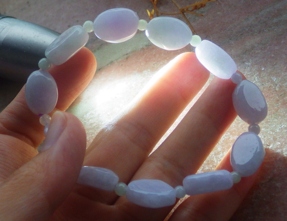 Video Certified Lavender Natural JADE JADEITE Bead Bangle Bracelet 132931 VS