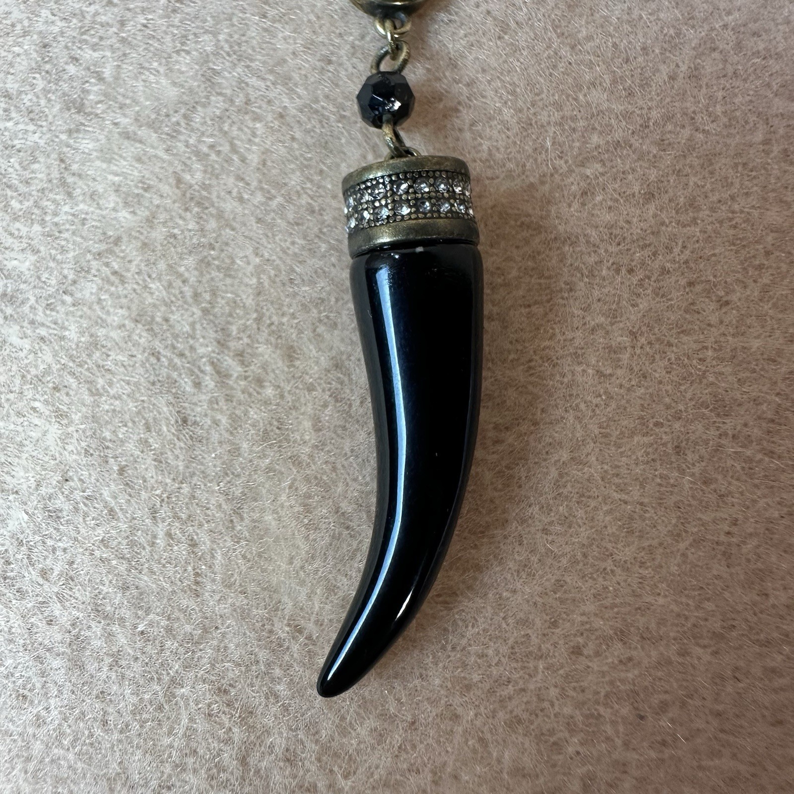 Cosmo New w Tags Black Italian Horn Pendant with Blue stones 18″