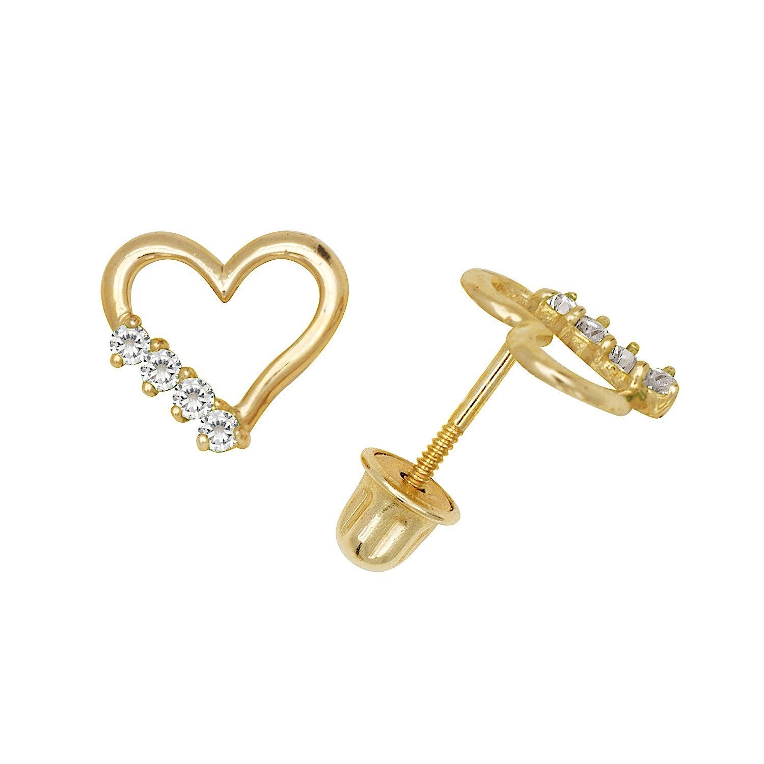 14K Yellow & White Gold Elegant Heart Shaped CZ Stud Earrings for Women