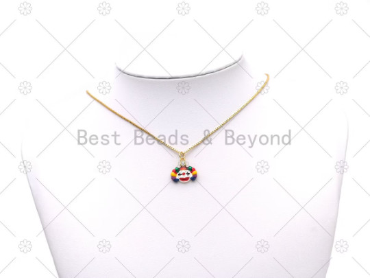 Colorful Enamel Clown Head Shape Pendant,18K Gold Filled Clown Charm, Necklace