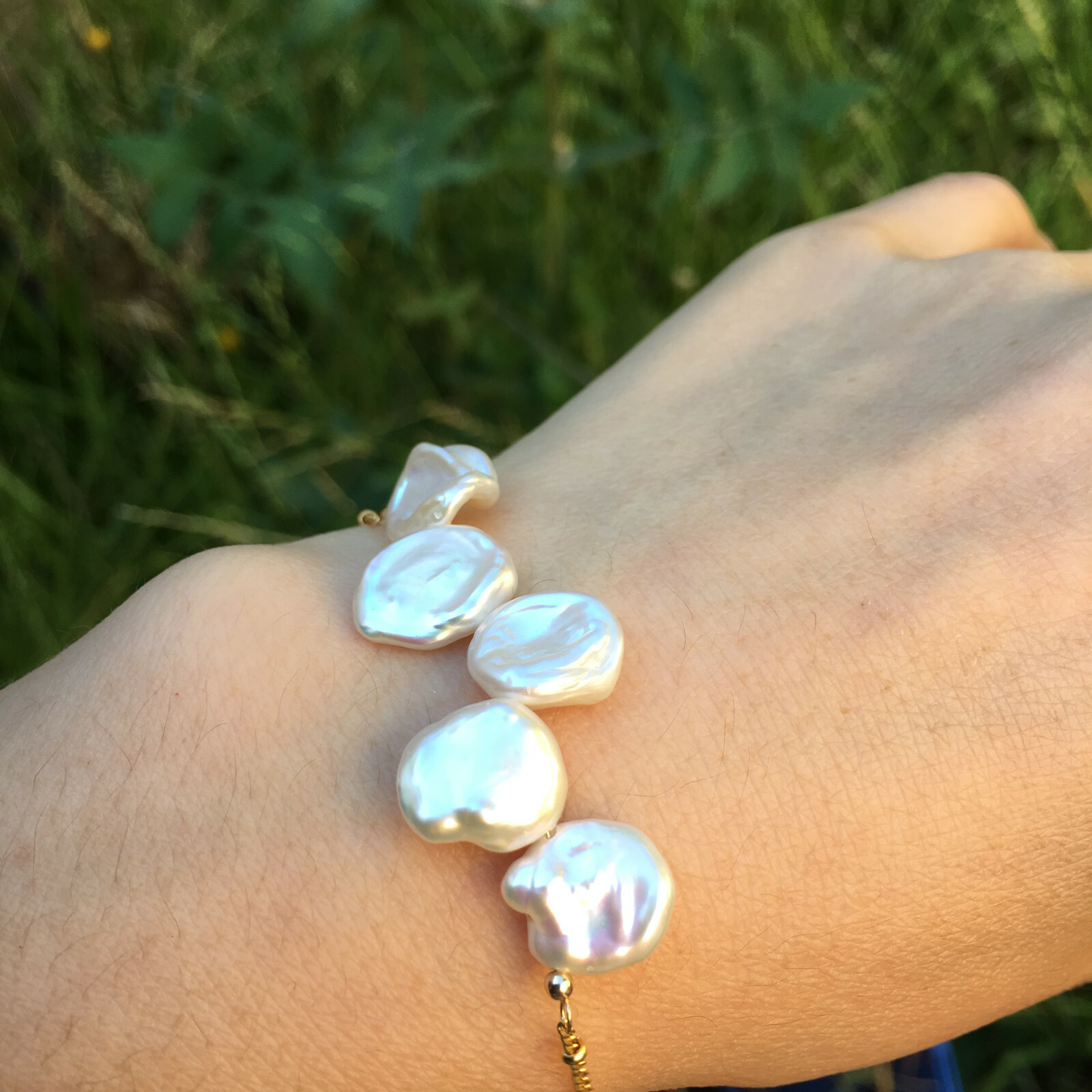 B19 Lovely High luster White Baroque freshwater Pearl 14KGF18+5cm Bracelet