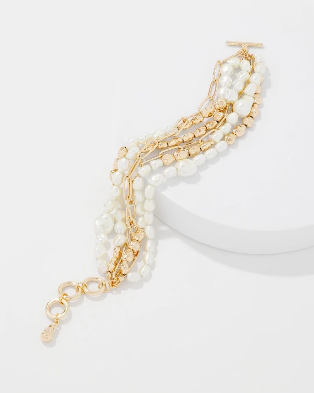 WHBM Gold Tone + Pearl Multiple Strand Bracelet Toggle Closure NWT