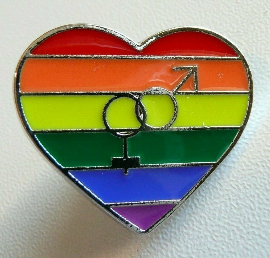 Rainbow Heart Male Female Man Woman Tac Lapel Pin LGBTQ Ally NEW