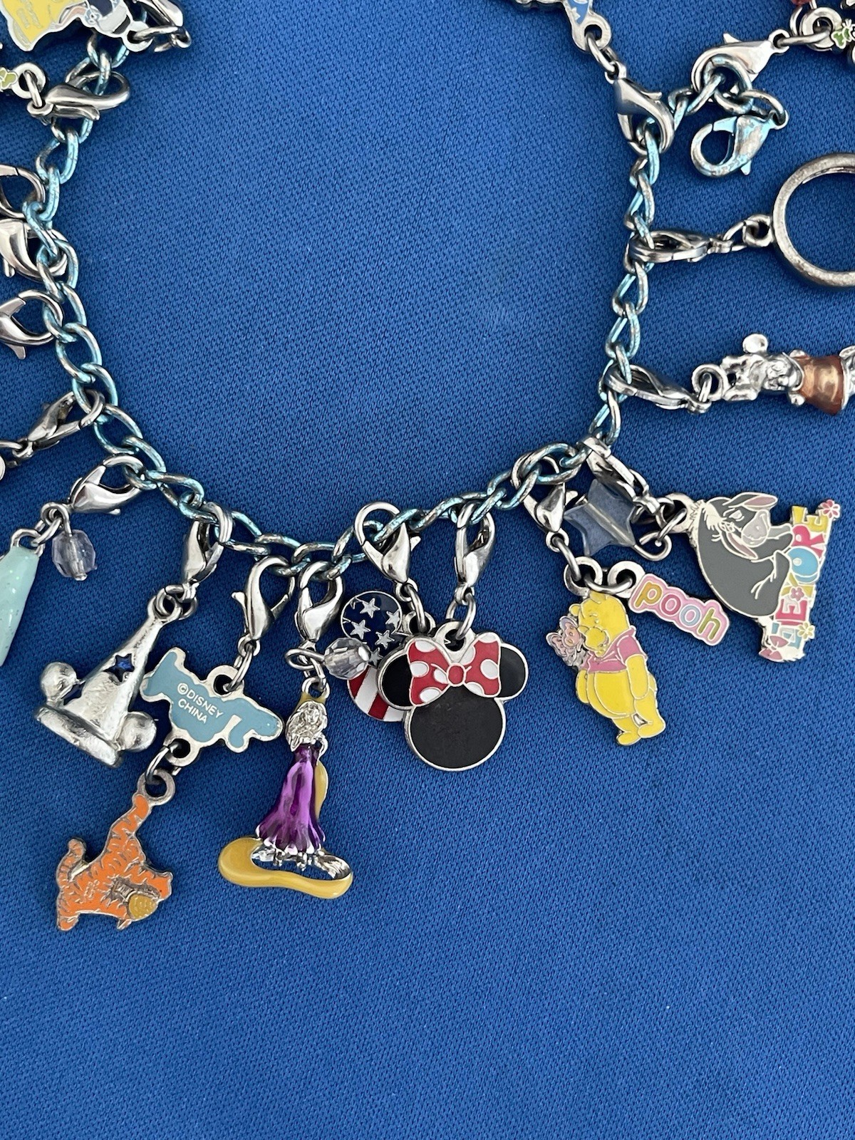 Disney World Blue Chain Charm Bracelet China Mickey Souvenir Gift Minnie