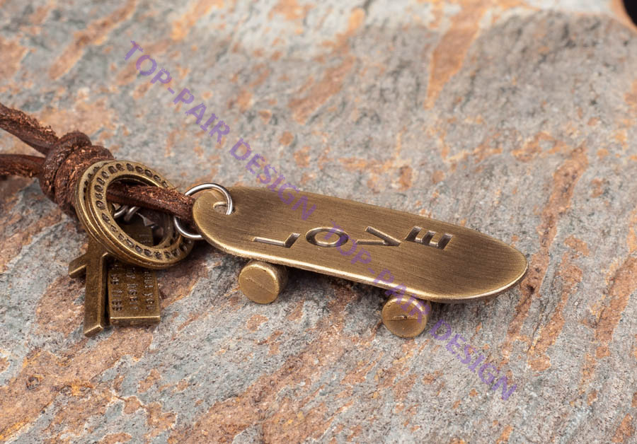 Men’s X-sports LOVE Skateboard Pendant Real 3mm Leather Cord Choker Necklace