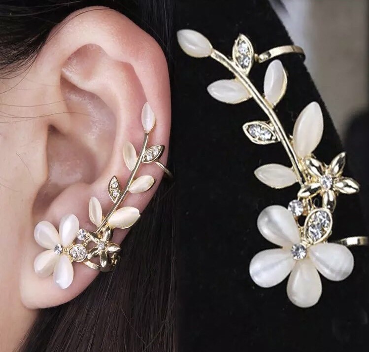 Women’s Fashion Jewelry Flower Rhinestone Left Ear Cuff Earring Wrap Clip 52-4