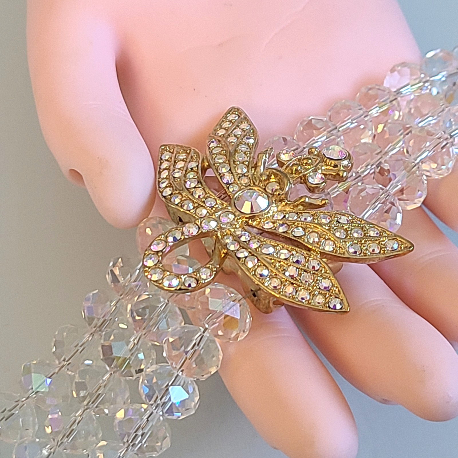 SALE Kirks Folly Dragonfly Desire 3 Strand Crystal Bracelet CLEAR AB’S 9 IN WOW