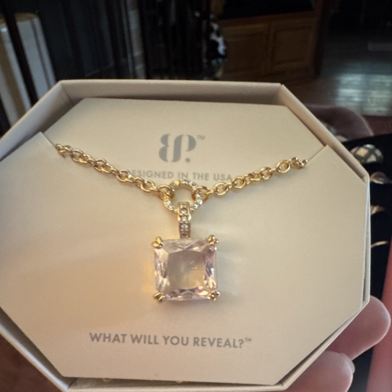 BP NK65290 Square Cubic Zirconia Removable Pendant Necklace Gold Plated 18″+2.5″