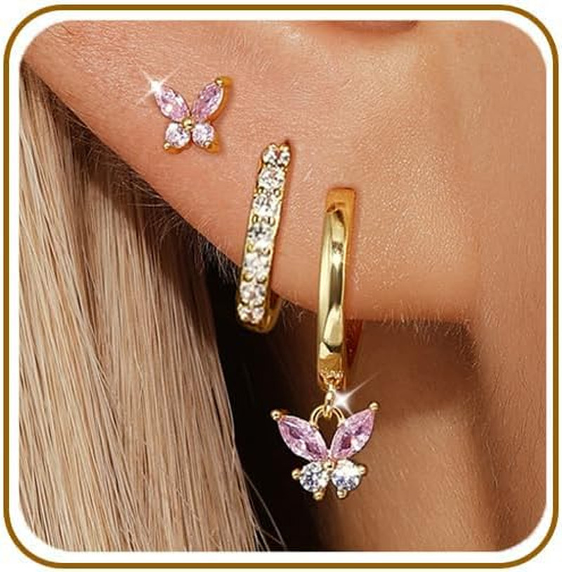 3 Pairs Hoop and Flat Back Earrings Set for Women, 14K Gold Plated or S925 Sterl