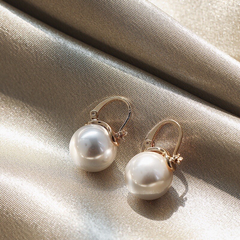 White Pearl Earrings,Elegant Pearl Dangle Drop Earrings,Gold Hoop Earrings,Gifts