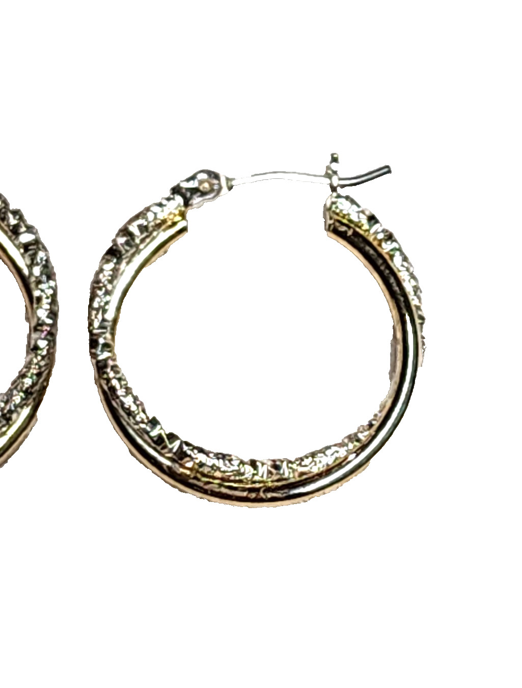 Gold & Textured Silver Tones Double Hoop Fashion Costume Retro 7/8″ English Lock