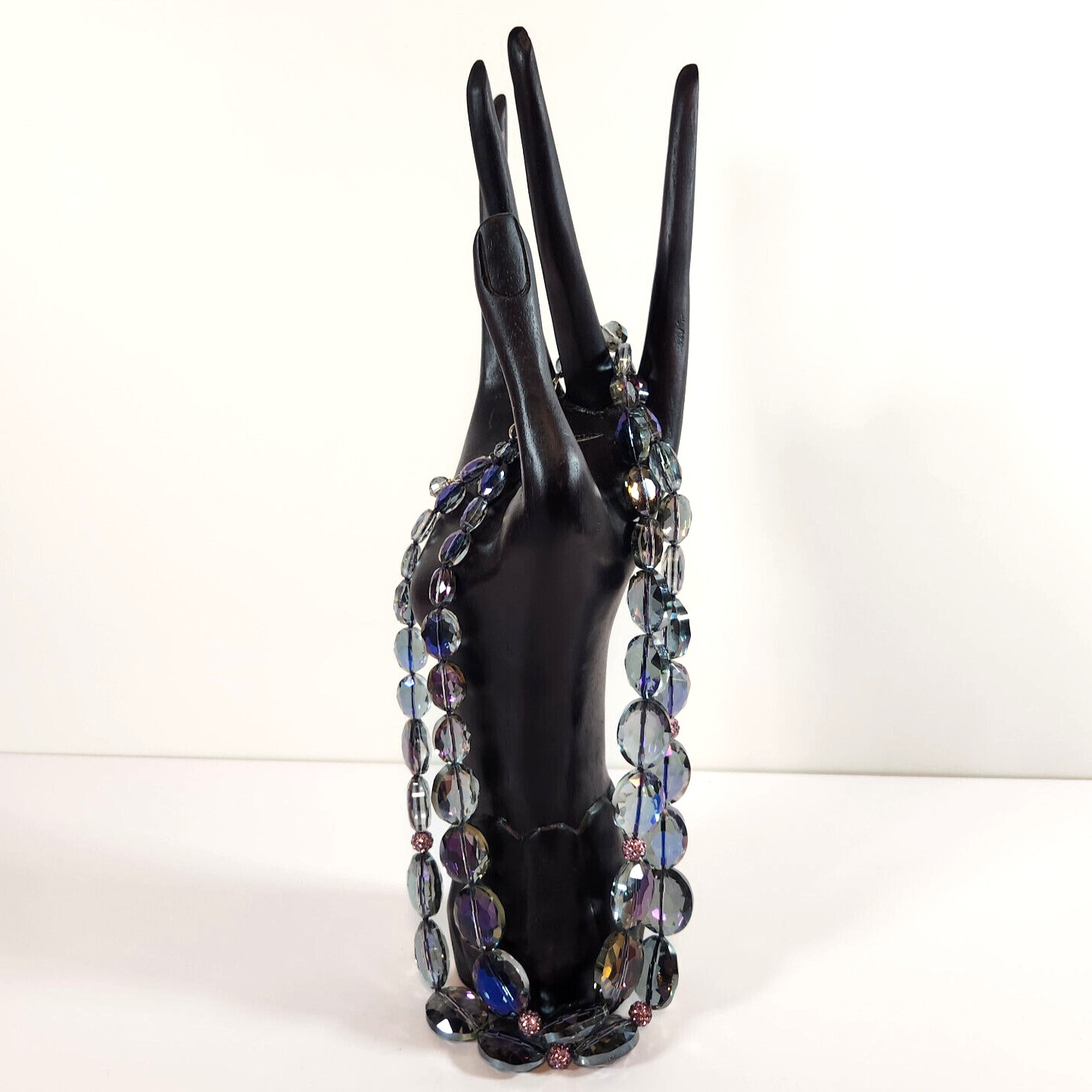 Beaded Necklace Clip Earrings Purple Blue Pink Iridescent Smoky Special Occasion