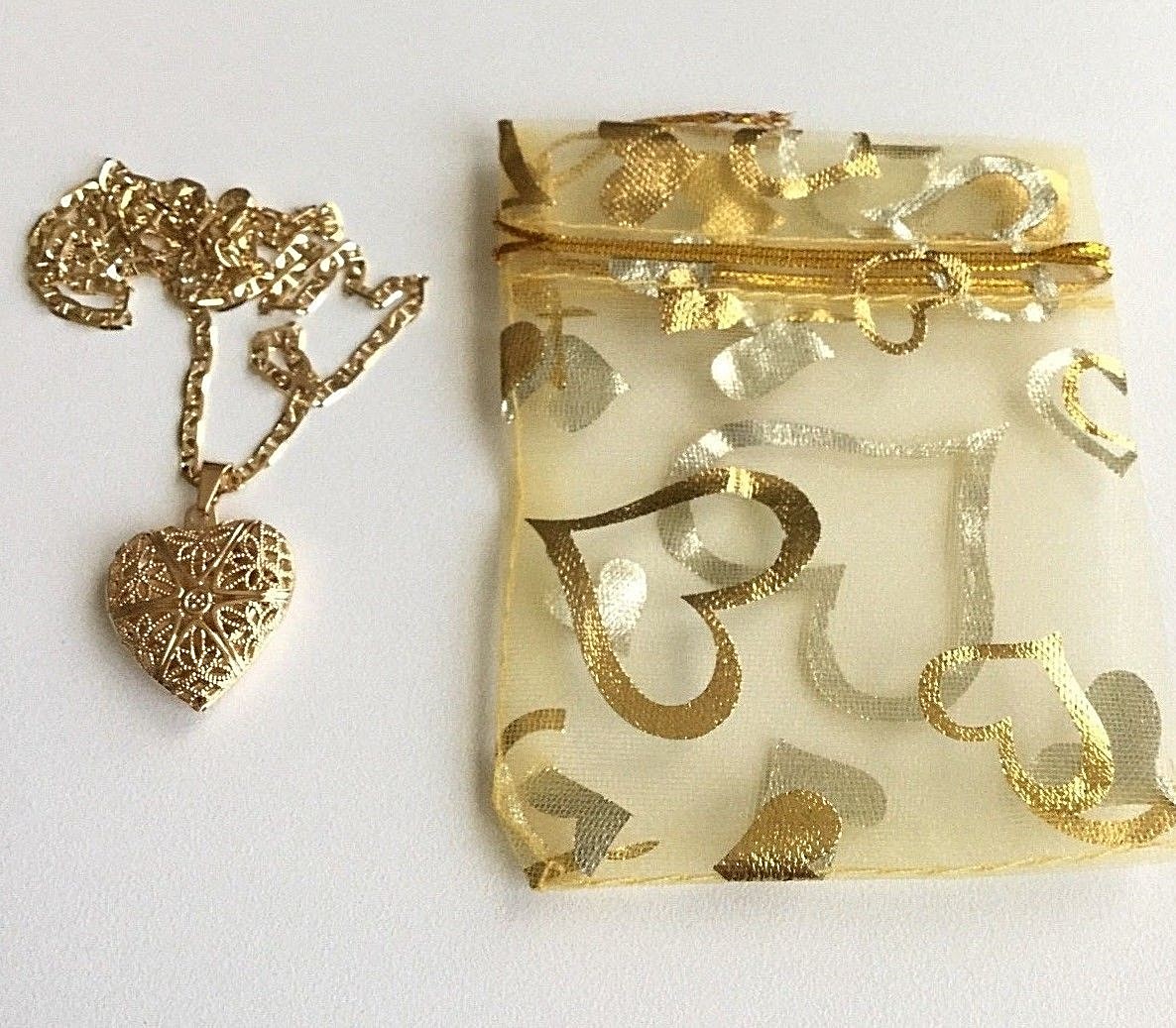 18K GOLD FILLED HEART LOCKET NECKLACE 18″/ CADENA DE CORAZON 18″ LARGO -27X20mm