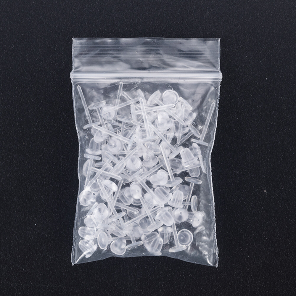50/500pcs Clear Plastic Stem Rubber Anti-Allergy Ear Stud Replacement Earrings