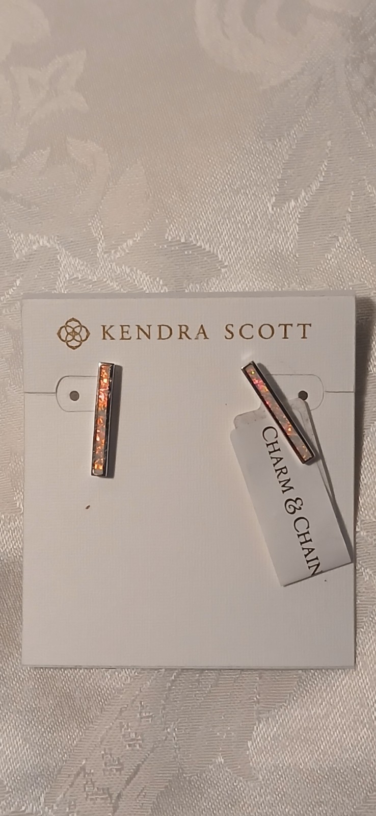 Kendra Scott Iridescent Rhodium Silver Plated Stud Earrings,Tag,Bag, 1″