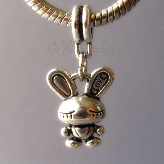 1PC Love Bunny Rabbit Hanging Charm For All European Style Charm Bracelets